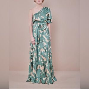 Floral One-Shoulder Dress in Blue and Peach